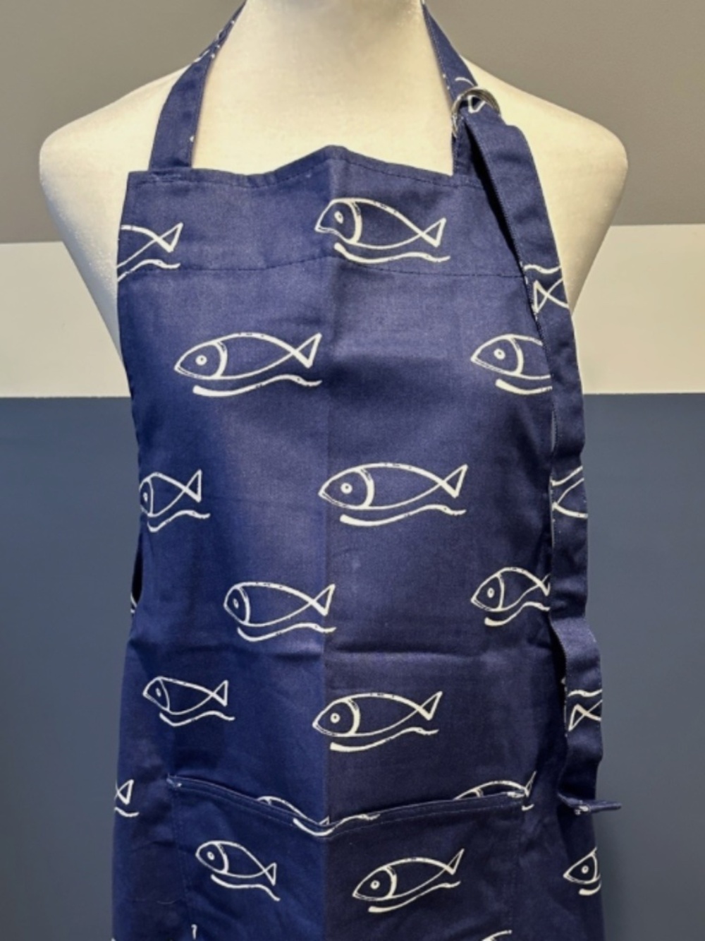 Now Designs NAVY BLUE & WHITE FISH Chef's Apron Cotton One Size NWT